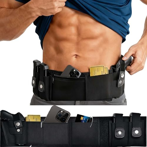 ZONSUSE Fondina per Pistola Fascia Addominale, Fondina Tattica Nascosta in Vita, Fondina Ventrale Regolabile Multifunzione, per Glock 19, 17, Ruger LCP, S&W M&P Shield Maggior Ppistole (45in)