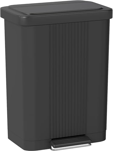 BLKMTY 50 L Trash Can, 13 Gallon Plastic Kitchen Garbage Can, Recycling Or Waste Bin, Soft Close, Step-On Pedal, Garbage Container for Home Kitchen Apartment Garage, Black