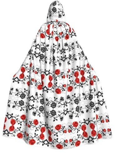FHIZOAL Cape à capuche pour adulte Motif floral Rose lierre avec feuilles Printemps Cosplay Carnaval Fête Faucheuse vampire mystérieux Mascarade