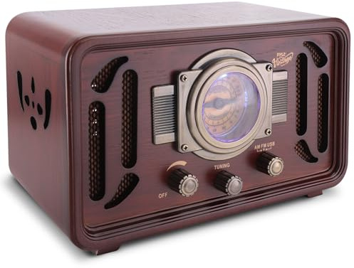 Pyle Retro Wireless Bluetooth Radio Speaker - Classic Vintage Style Audio Sound Receiver System w/Built-in Stereo Speakers, USB, SD Card Slot, AUX, RCA, MP3, AM/FM Tuner - Pyle PUNP34BT