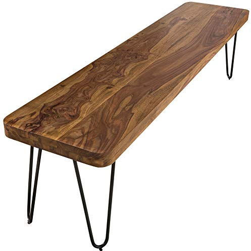 FineBuy Massive Sitzbank 180 x 40 cm Harlem Sheesham Holz Bank für Esstisch Massiv, Küchenbank Massivholz, Essbank ohne Lehne für Esszimmer