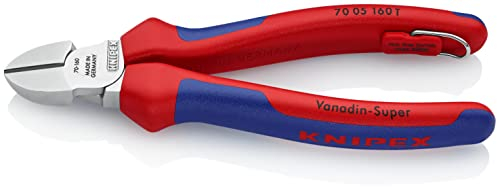 Knipex Seitenschneider verchromt, mit Mehrkomponenten-Hüllen, mit Befestigungsöse zum Anbringen einer Absturzsicherung 160 mm 70 05 160 T
