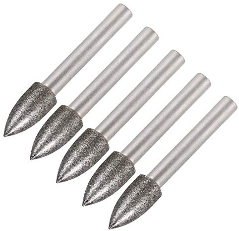 sourcing map Diamante Rebabas Taladros Esmerilado Taladro Tallado Giratoria Herramienta para Vidrio Piedra Cerámica 120 Granos 1/4 Vástago 10mm Cónico 5Uds