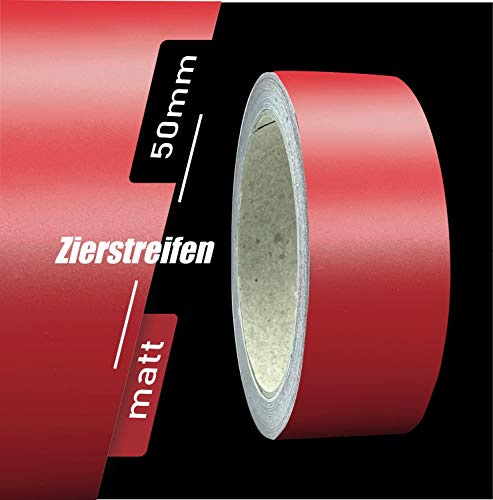 siviwonder Zierstreifen selbstklebend Folie Dunkelrot Rot Matt matt 50 mm x 10 m Rolle Dekorband Auto Motorrad Boot Fahrrad Wohnwagen Helm Pinstripe Klebeband für Konturmarkierung Linien Dekoration UV
