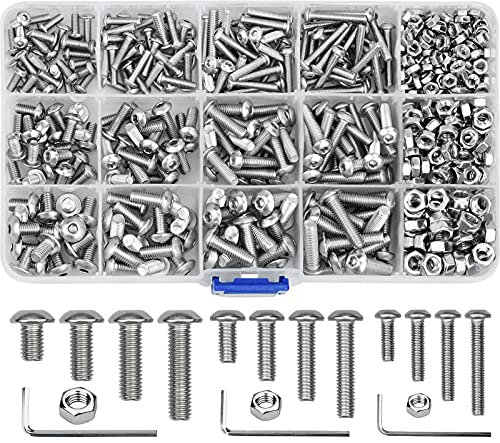 520 Pcs Bolts and Nuts 304 Stainless Steel Hex Set M3 M4 M5 Socket Button With 3 L-Handle Wrenches