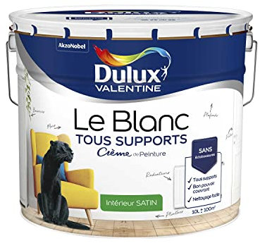 Dulux Valentine Le Blanc Tous Supports Crème de Peinture - Peinture Intérieure Murs, Plafonds, Boiseries et Radiateurs - Satin Blanc 10 L