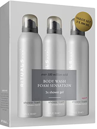 RITUALS Schäumendes Duschgel Vorteilspack aus der The Sport Collection, 3 x 200 ml - Mit Aktivkohle - Stimulierende & belebende Eigenschaften mit Power Recharge Technology
