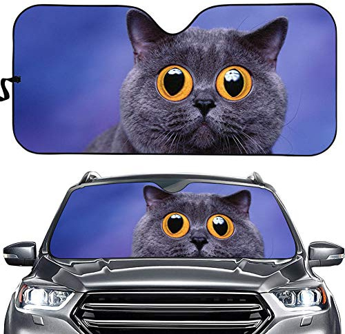 Hixingo Auto Frontscheibe, 3D Tier Katze Motiv Sonnenschutz für Windschutzscheibe, Frontscheibenabdeckung, Faltbares Design Auto Sonnenschutz, UV-Schutz, für meisten Autos (Violett)