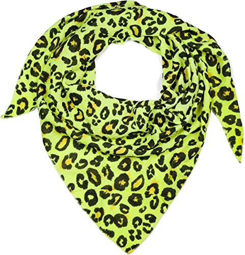 styleBREAKER Damen Musselin Dreieckstuch mit Leo Print | Baumwoll Schal im Leoparden Muster | Dreieck Schal leicht und weich für Frühling & Sommer | Made in Italy, Farbe:Neongelb