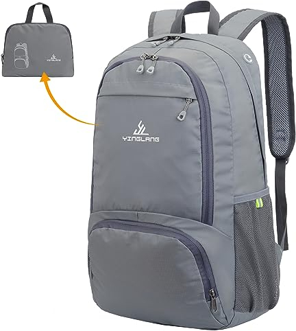YOODI Reiserucksack Easyjet Handgepäck 45x36x20, 35L Faltbarer Rucksack Ultra Leichter Unisex Tagesrucksack Outdoor Wasserdicht Wanderrucksack für Camping Wandern Reisen Sport Klettern (Grau)