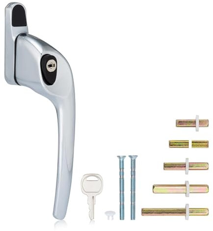 XFORT Locking Cockspur Window Handle Installation Kit in Polished Chrome, Right Hand UPVC Window Handle Replacement, Lockable Window Lever