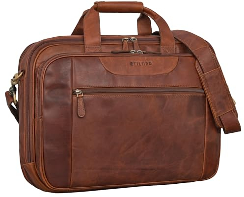 STILORD 'Knut' Moderne Aktentasche Leder im Vintage Design Bürotasche Damen Office Bag Männer Aktentasche Echtleder Lehrertasche Vintage Ledertasche, Farbe:cognac - braun