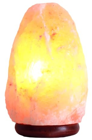 Etrexonline Lámpara de Sal del Himalaya - Peso 1.5-2 KG, Cristal Rosa 100% Natural, Base de Madera Elegante, Bombilla Incluida - Luz Nocturna Ideal para Relax, Salud y Energía