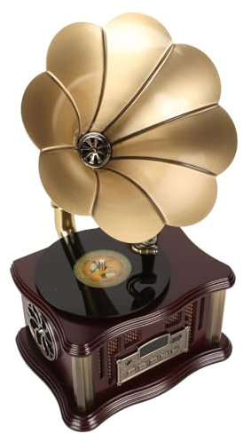 Kabelloser Bluetooth Lautsprecher, Stereo Lautsprecher Im Vintage Grammophon Stil mit FM Funktion, Unterstützt Bluetooth USB AUX, für Heimdekoration (Kaffee)