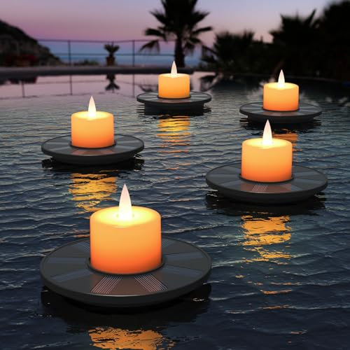GGNOO Solar Floating Pool Lights, 5-Pack Solar-Powered Float Candles Lamps Tea Light for Pond Party Garden Backyard Outdoor Decor