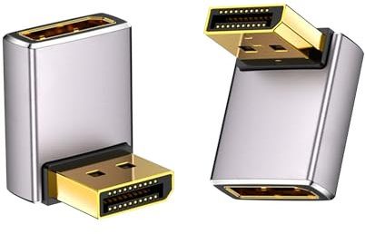 Duttek Adattatore 8K 90 gradi DisplayPort 1.4, Angolo su e giù Adattatore prolunga Displayport 32.4Gbps, Adattatore DisplayPort maschio a femmina (8K/60Hz, 4k/144Hz) per PC, Laptop (2Pack)