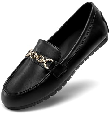 Dröm par loafers för kvinnor ledig slip-on platt, Svart-pu, 40 EU