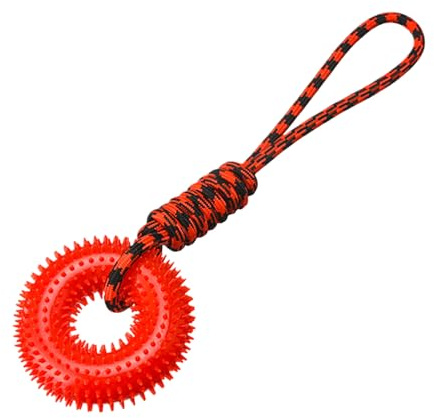 Juguetes chirriantes para perros, cosas en voladizo de anillo mordido | Anillo de alfiler interactivo con cuerda - juguetes para perros duraderos para la limpieza de los dientes y la ocupación para