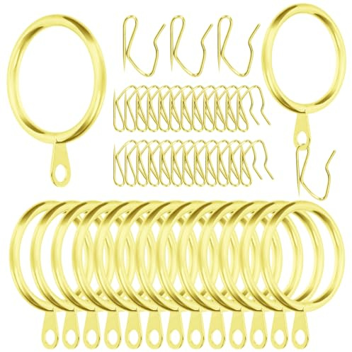 Swpeet 60pcs 43mm / 1,7 Inre diameter guld metall gardinring med pin-on draperi krokar sortiment kit, draper glidande ögon ring metall gardin krokar, för fönster dörr dusch gardin