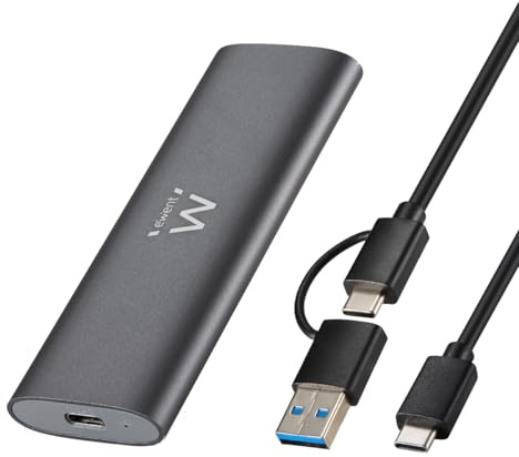 Ewent Externt USB 3.2 Gen2 Chassi för M.2 NVMe PCIe SSD, Adapter Hårddisk Aluminiumhölje, stöd för Key M 2230-2280, hastighet upp till 10 Gbps, verktygsfritt, kompatibelt med USB-C/USB-A, UASP&TRIM