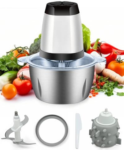 Trongle Tritatutto da Cucina Elettrico 350W, Frullatore Tritatutto Multifunzione con Ciotola in Acciaio Inossidabile 2L, 4 Lame Bi-Livello, 2 Velocità, Robot da Cucina per Carne, Verdure e Frutta