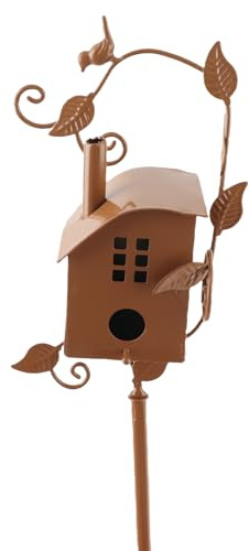 SIXRUN Nichoir à Oiseaux en Métal Antirouille, Piquet Décoratif de Jardin, Nichoir Extérieur pour Pelouse, Villa, Cour (D)