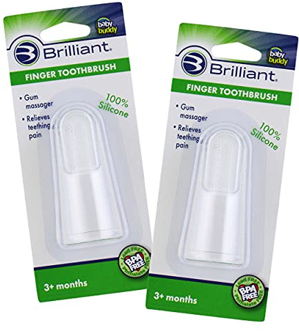Brilliant Baby Finger Toothbrush - Silicone Gum Massager and Teether Brush for Babies and Toddlers - Kids Love Them, Clear, 2 Count (02551C)