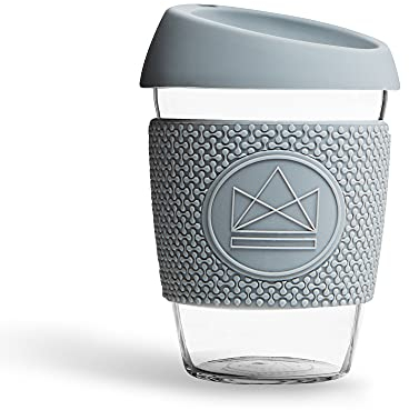 Neon Kactus Glass Coffee Cup | Reusable Glass Cup with Lid for Home or On The Go | Portable Coffee Cup | for Hot & Cold Drinks | Durable, Non-Permeable, Non-Slip, Splash-Proof | Forever Young, 12oz