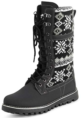 Polarr Femmes Fausse Fourrure Chaude Thermique Imperméable En Marchant Neige L'hiver Semelle En Caoutchouc Bottes - Noir Tricotée - UK6/EU39 - YC0609