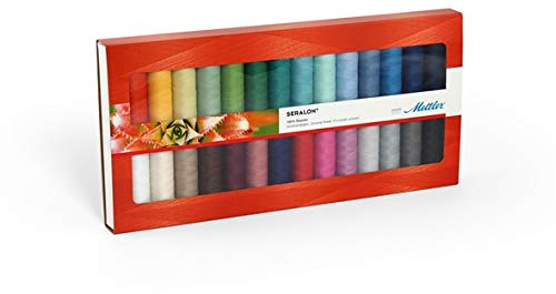 Mettler Seralon standard 28 delar sytråd presentset - universell tråd för sömnad och broderi tillverkad av kvalitet 100 % polyester - 200 meter per rulle.