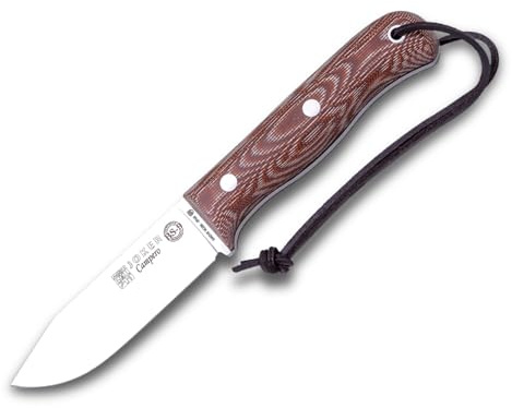 Joker BS9 Campero CM112 buskhantverkskniv, 10,5 cm Sandvik 14C28N fast blad, kanvas Micarta handtag, brunt lädermantel, läger hantverkskniv för camping, vandring, jakt och överlevnad