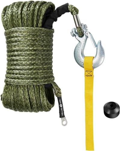 Off Terrain Synthetic Winch Rope, 3/16in x 50ft, Rated 4,400 Lbs with Winch Hook & Stopper