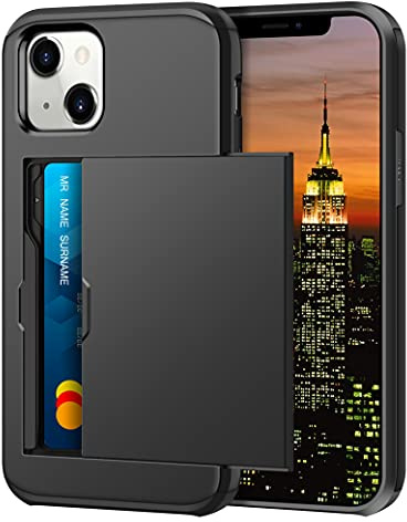 Coolden for iPhone 13 Case with Card Holder Wallet Cover Black | Armor Shockproof Heavy Duty Protective Cases, Hard PC Back Soft TPU Bumper Card Slot Wallet Cover for iPhone 13 Phone Case