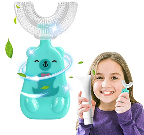 Spazzolino Denti per Bambini, A Forma di U, Spazzolino Morbido con Setole in Silicone Senza BPA, 360 Gradi Bambini, 2-6 Anni