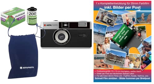 Agfa Foto analog 35 mm fotokamera svart set (film batteri)