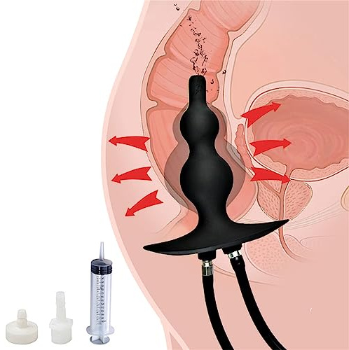 Jinqian Riesige Aufblasbar Analplug mit Pumpe und Analdusche Einlauf, Silikon Große Buttplug Anus Expansion Anal Dildo Dilatator Analkugeln Vaginal Anal Spülung Enema SM Sexspielzeug für Männer Frauen