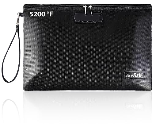 Fireproof Document Bag with Lock, 36 x 25 cm Wallet with Zip, Safe and Waterproof Storage Bag for A4 A5 Documents, Valuable Photos, Cash, Passport, Jewellery (Black)