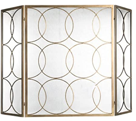 Feuerschutz, 3-teiliges Brandschutzgitter, Faltbarer Kaminschutz aus Eisen mit Metallgitter, freistehender Funkenschutz für Kamine im Wohnzimmer, Grills im Freien (Farbe: Gold) (Gold) Beautiful