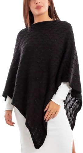 Toocool Poncho Donna Mantella Scialle Sciarpa Mantello Invernale VB-8842 [Taglia Unica,Nero]