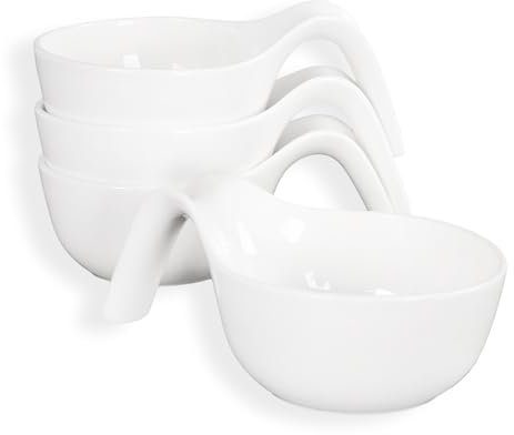 Creativity Home Snacks Bowls With handle,Set of 4 Porcelain Bowls, for Cereal,soup,Dip,Popcorn,Snacks,Serving Side Dishes,Dinner Parties,for Dishwashers, microwaves, ovens safety (6.7 Inch)