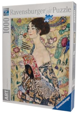 Ravensburger - Puzzle Klimt Dama col Ventaglio, 1000 Pezzi, Puzzle Arte per Adulti e Ragazzi, Quadri Famosi da Esporre, Idea Regalo per Lei o Lui, 70x50 cm