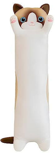 Transplant Long Cat Plush Pillow - Extra Large Stretchy Cute Kitten Body Pillow, Soft Fluffy Hugging Cuddle Pillow for Kids, Girls, Women, Girlfriend - Plushie Toy Gift for Cat Lovers (White)