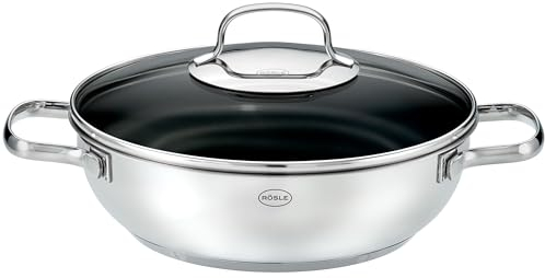 RÖSLE ELEGANCE ProCera Poêle à servir, Antiadhésive, Stylée & Efficace - Ø 28 cm, Résistante à la chaleur jusqu'à 260 °C, Vitrification céramique, argentée, acier inoxydable 18/10