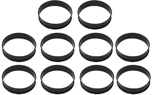 Xafrstyu Lot de 10 Anneaux de Tartes en Acier Inoxydable, Cercle à Gâteau, Cercles à Pâtisseries Rond, DIY Silicone Moule Tartelette, Moule Perforé La Décoration (Noir,10×10 cm)