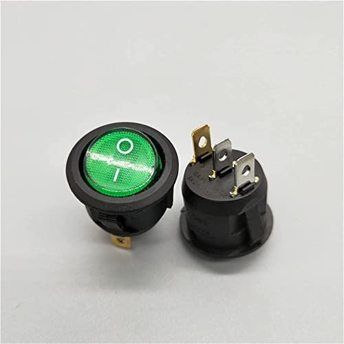 Wippschalter 20 mm KCD1 LED-Schalter 10 A 12 V Lichtschalter Autoknopf Lichter EIN / 3-poliger runder Wippschalter elektronischer Schalter (Color : Green, Size : 220V)
