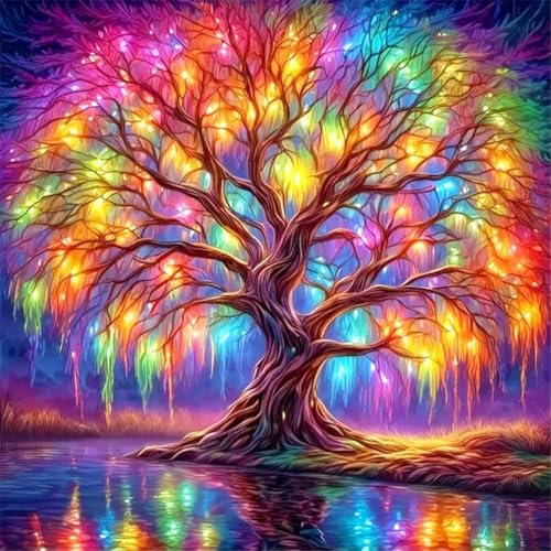 Baum des Lebens Diamond Painting 5D DIY Kit Bunter Zauberbaum Diamant Kunst Kits für Erwachsene & Kinder - Rund Vollbohrer Diamant Kunst Malerei Stickerei Set, Anfängerfreundlich, Wanddeko（30x30cm）