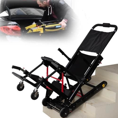 DGHKB Elektrischer Treppenlift Stuhl, Treppen Mobilitätshilfe, Rollstuhl Faltbar Leicht, Mobiler Treppenlift, Verstellbarer Evakuierungs-Treppenstuhl 13Ah