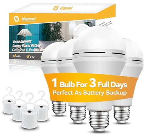 Neporal LITE PRO Rechargeable Light Bulbs, 2600mAh Large Battery Backup Light Bulbs, Perfect As Emergency Lights for Home Power Failure, Hurricane Prepareness Item, E26/E27