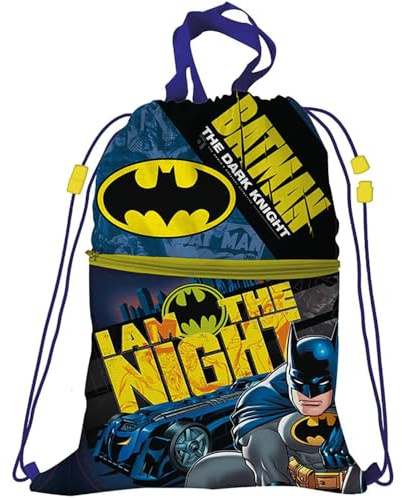 Sac de gym avec poche avant, sac à dos avec cordon de serrage, sac pour enfants, 44 x 34 cm, école, gym, loisirs, Batman, taille unique