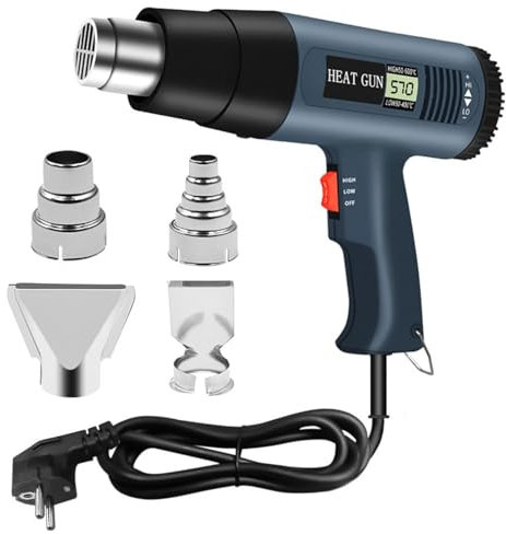Pistola De Calor De 2000W Con Pantalla Digital LCD - Control Preciso De La Temperatura (60 ℃ - 650 ℃), Protección Contra Sobrecalentamiento, Con 4 Boquillas Para Envolver Vinilo, Decapar Pintura